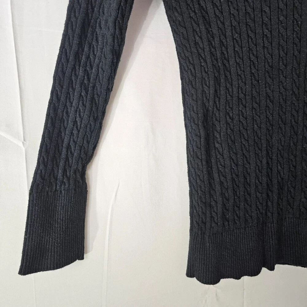 Eddie Bauer Sweater Womens M Black V Neck Cable Knit Long Sleeve Pullover Top - Picture 8 of 10